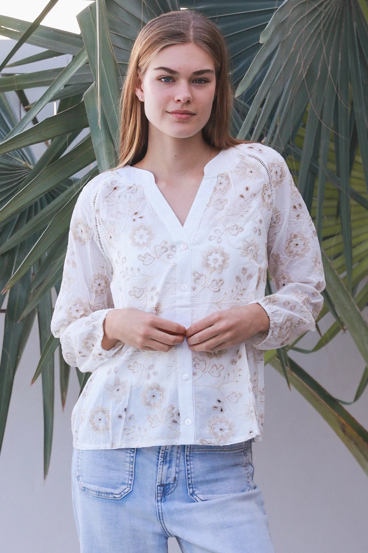 Willow Long Sleeve Embroidered Button Up Blouse