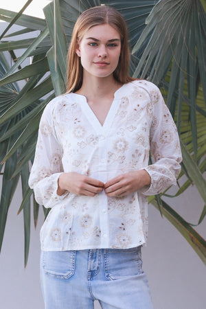 Willow Long Sleeve Embroidered Button Up Blouse