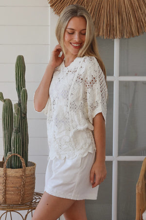Daisy Crochet Batwing V-neck Top