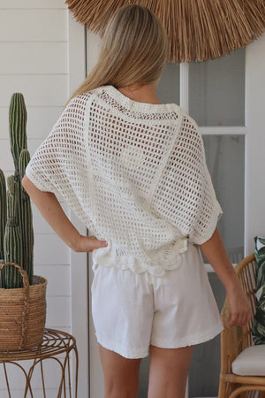 Daisy Crochet Batwing V-neck Top