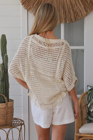Daisy Crochet Batwing V-neck Top