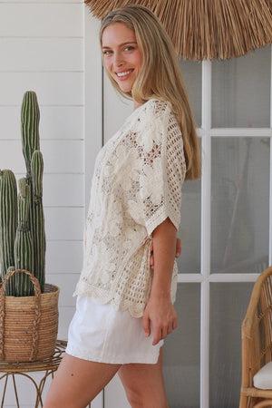 Daisy Crochet Batwing V-neck Top