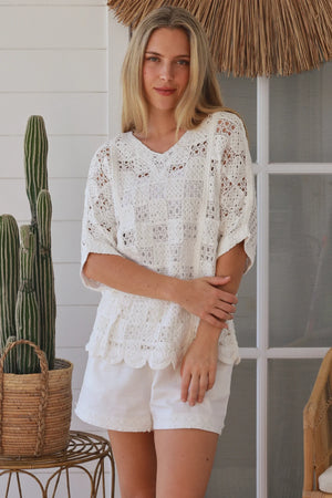 Poet Granny Square Crochet Batwing Top