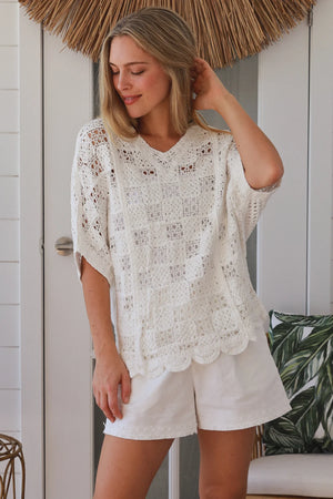 Poet Granny Square Crochet Batwing Top