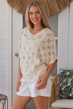 Poet Granny Square Crochet Batwing Top