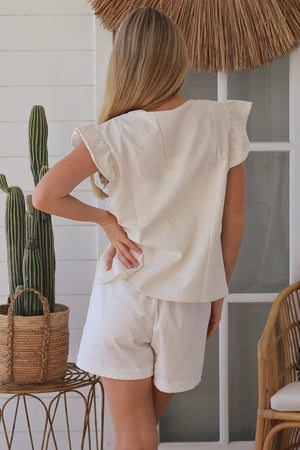 Floral Palm Embroidered Cap Sleeve Top