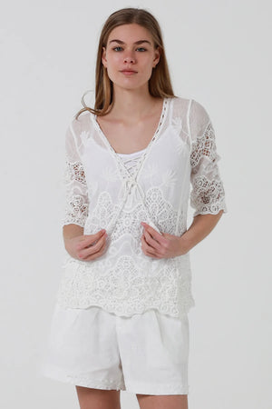 Ceda 3/4 Sleeve Crochet Blouse