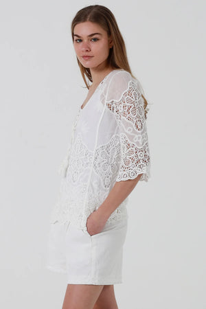 Ceda 3/4 Sleeve Crochet Blouse