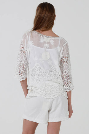 Ceda 3/4 Sleeve Crochet Blouse