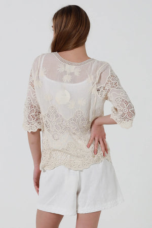 Ceda 3/4 Sleeve Crochet Blouse