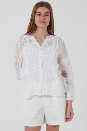 Dainty Floral Embroidered Long Sleeve Shirt