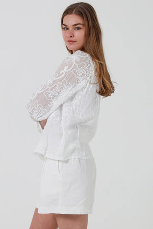 Dainty Floral Embroidered Long Sleeve Shirt