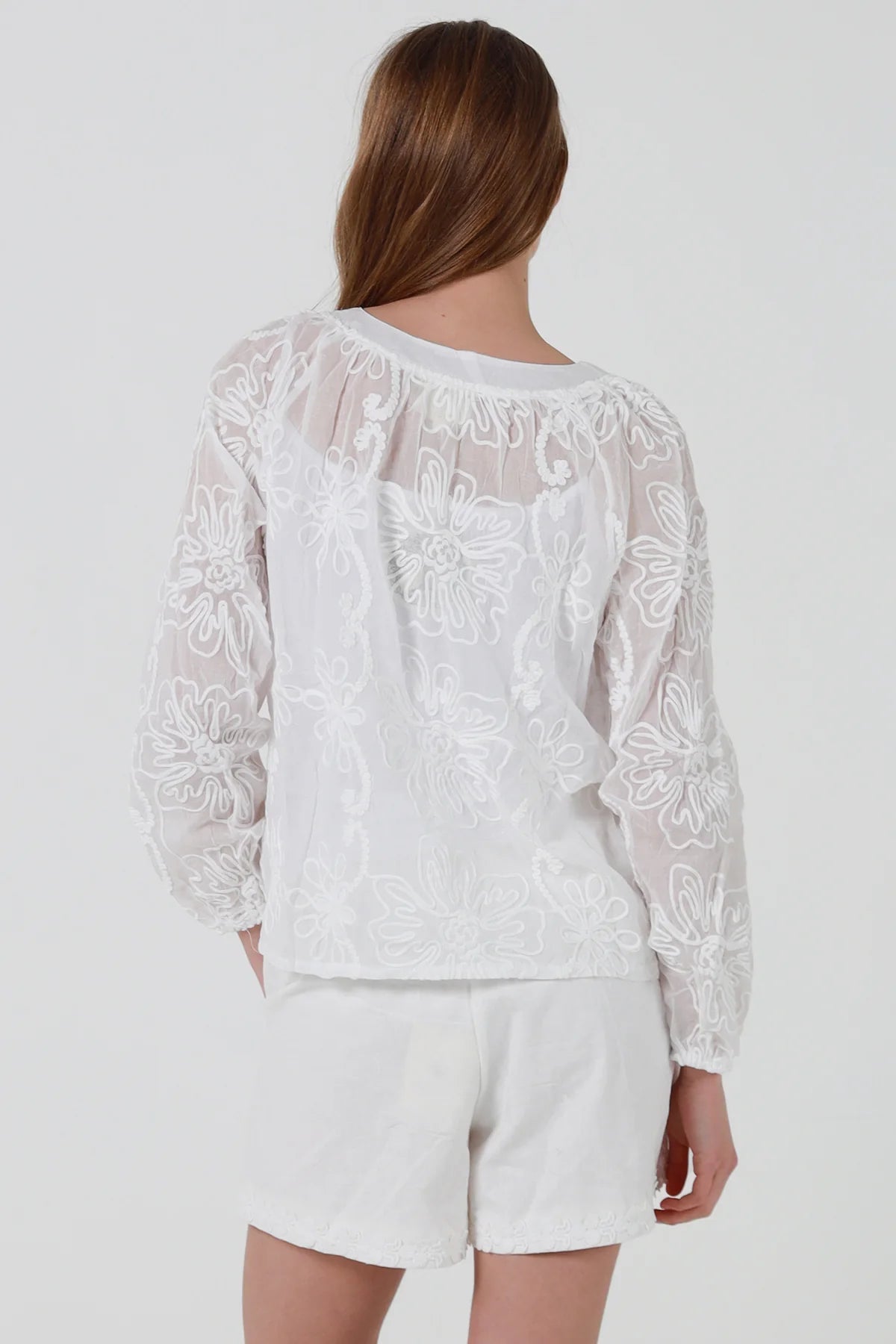 Dainty Floral Embroidered Long Sleeve Shirt