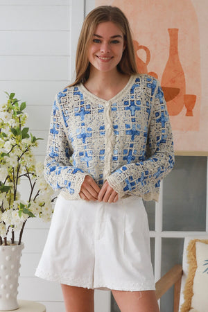 Lydia Cropped Crochet Button Up Cardigan