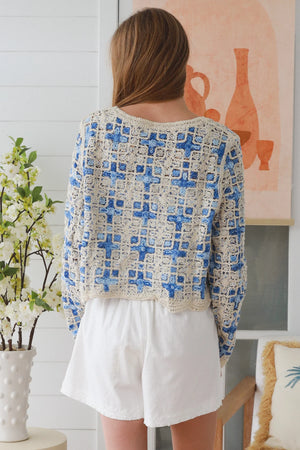 Lydia Cropped Crochet Button Up Cardigan