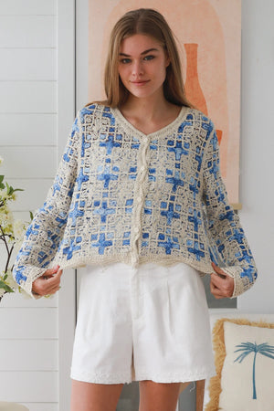 Lydia Cropped Crochet Button Up Cardigan