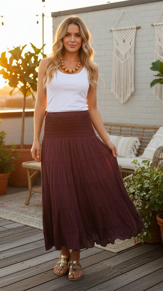 #Shirred Cotton Tier Skirt/Dress