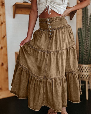 #Button Front Denim Maxi Skirt