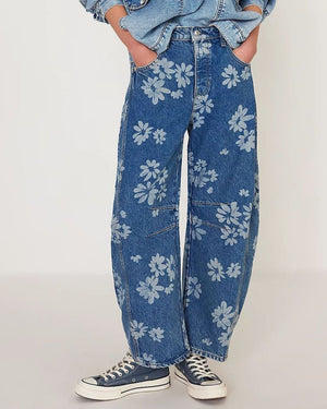 Mid Rise Daisy Denim Barrel Jeans