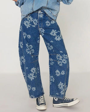 Mid Rise Daisy Denim Barrel Jeans
