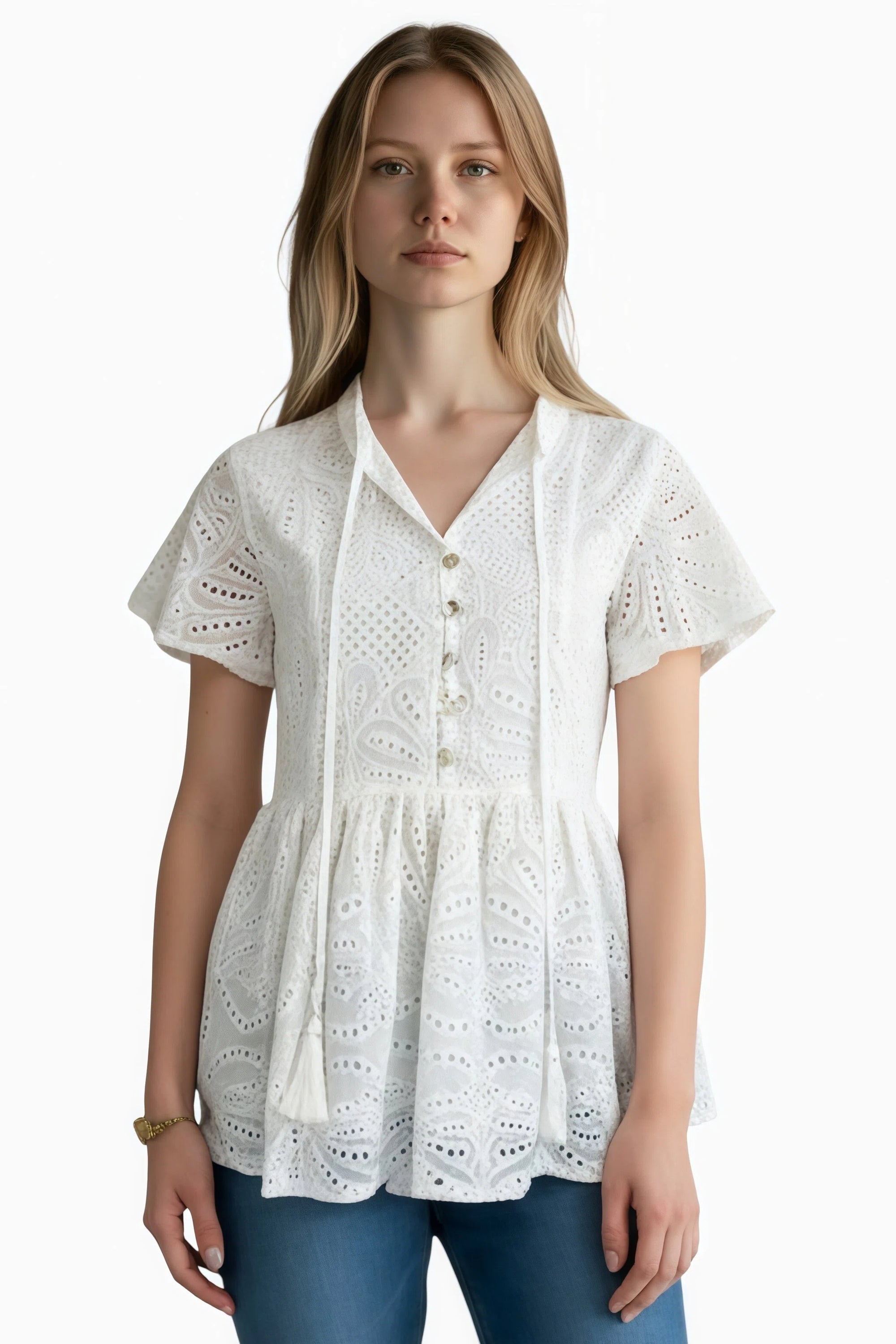 Broidre Anglaise Baby Doll Blouse