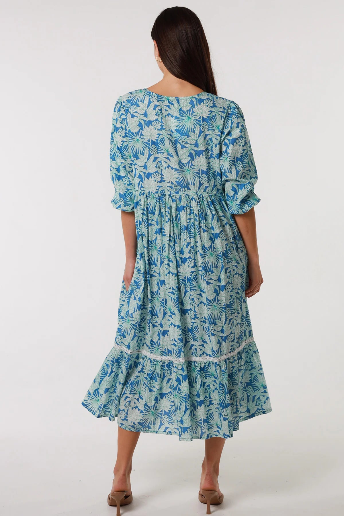 MAHALE MIDI DRESS WITH LACE - BLUE