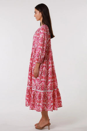 MAHALE MIDI DRESS WITH LACE - PINK