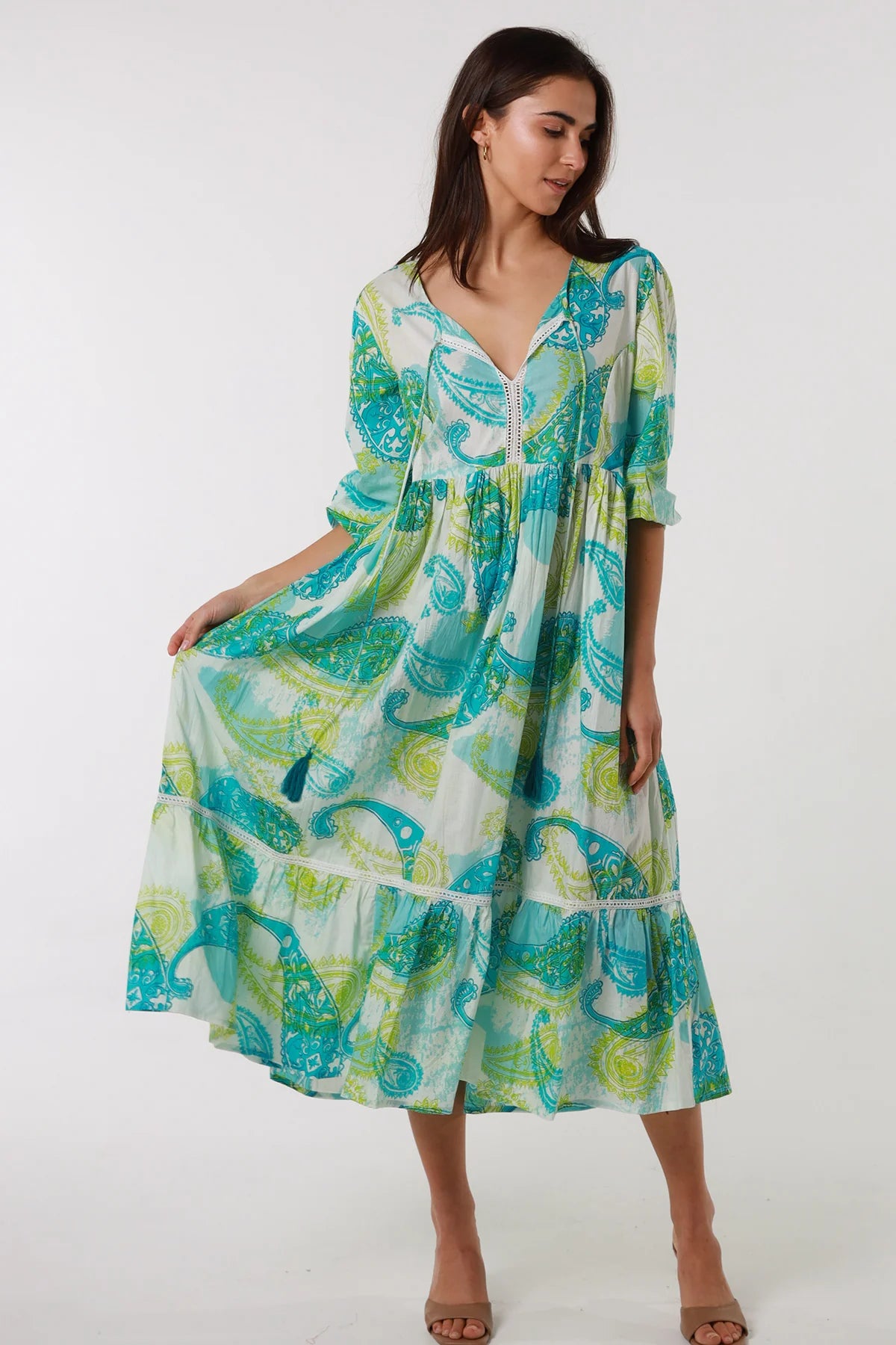 MAHALE MIDI DRESS WITH LACE - TURQUOISE