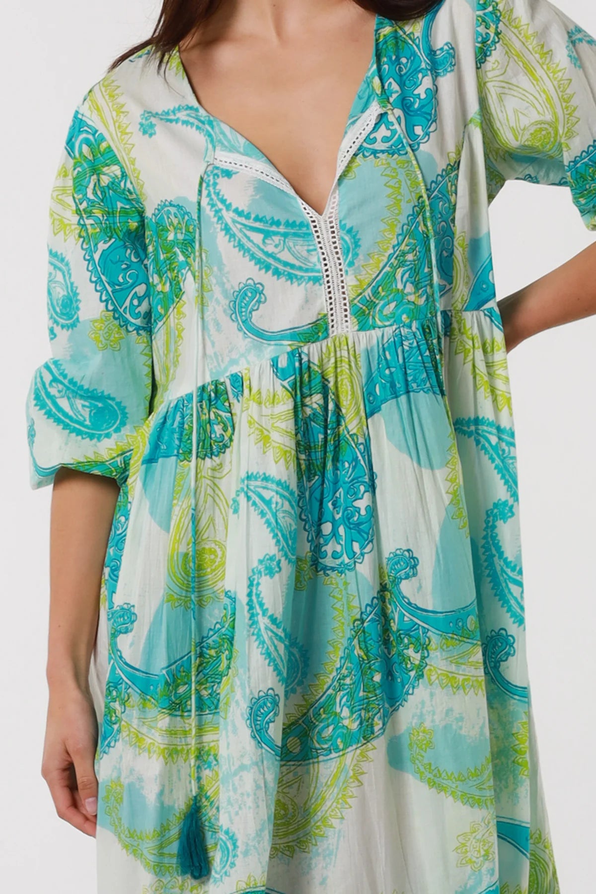 MAHALE MIDI DRESS WITH LACE - TURQUOISE