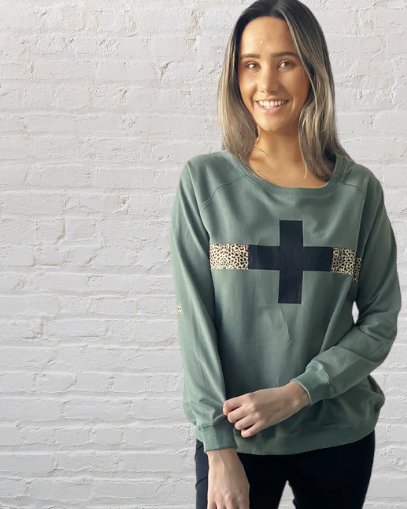 Leopard and Cross Print Jumper