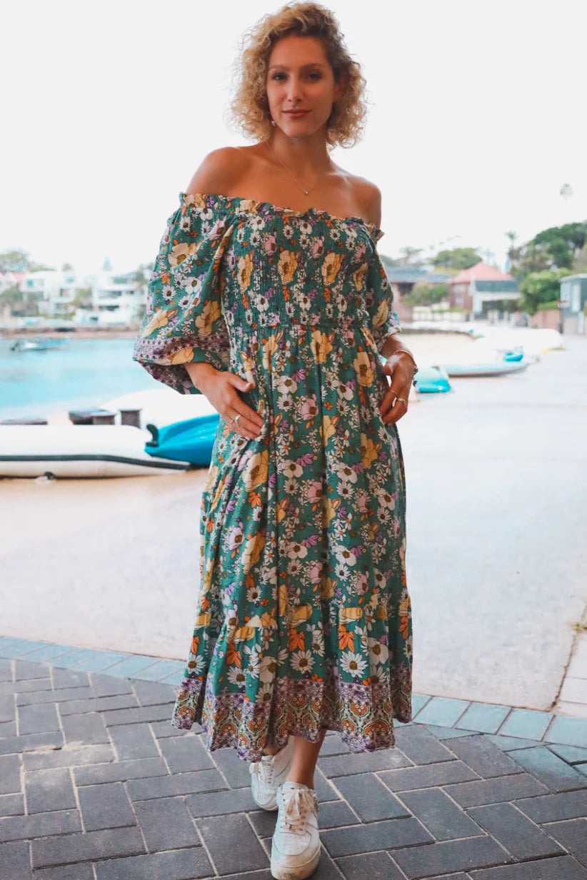 Valeria Shirred Bodice Midi Dress