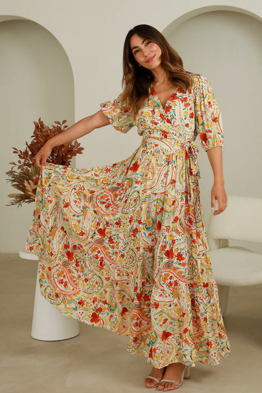 #Lucy V Neck Side Tie Maxi Dress