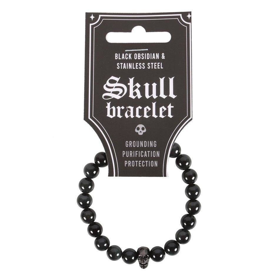 Black Obsidian Stainless Steel Skull Bracelet