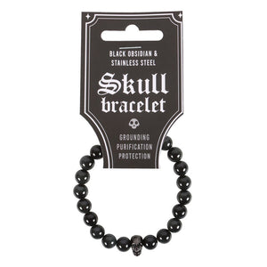 Black Obsidian Stainless Steel Skull Bracelet