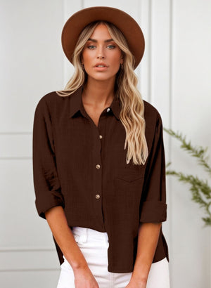 #Button Front Cotton Long Sleeve Shirt