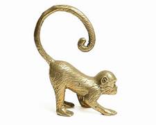 Brass Monkey Statue With Curled Tail
