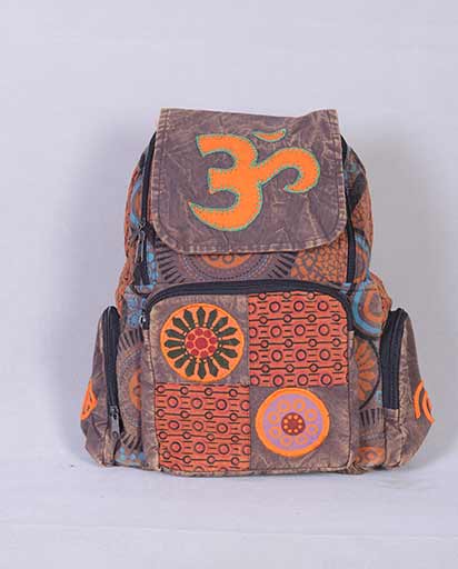 Om Sign Patchwork Cotton Backpack