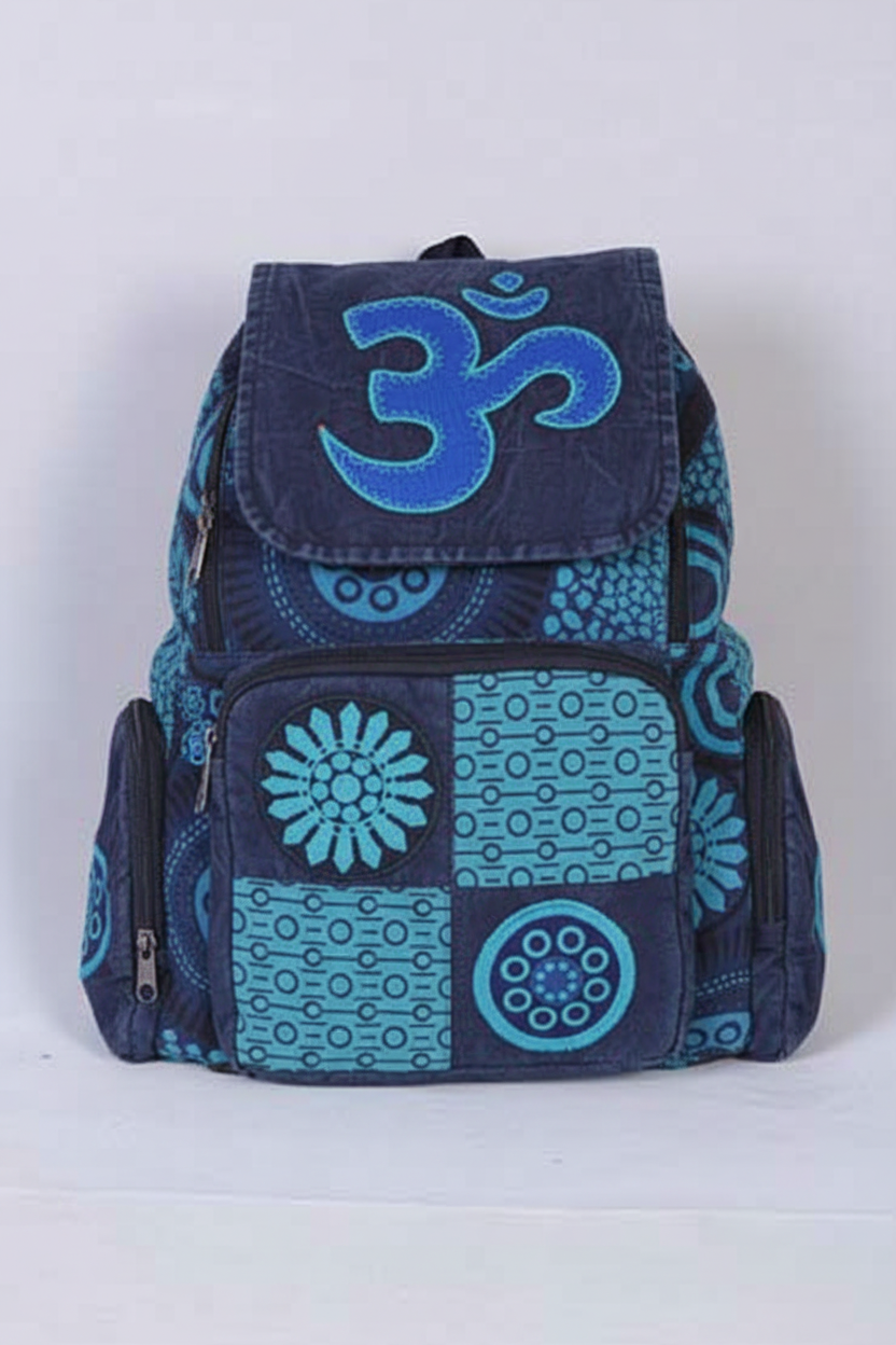 Om Sign Patchwork Cotton Backpack