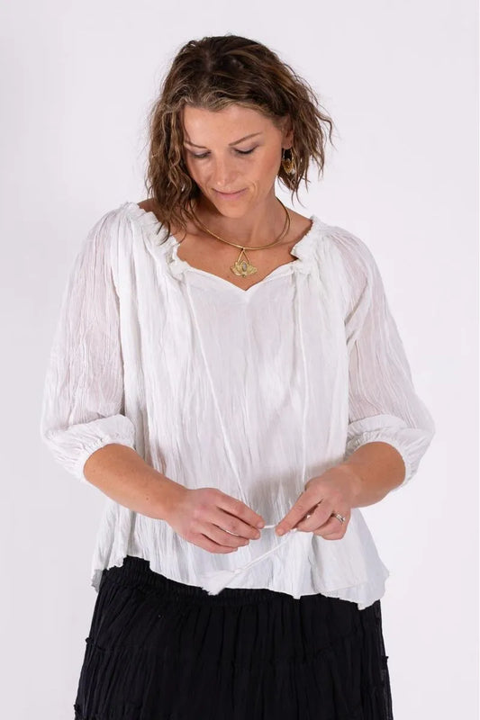 Long Sleeve Cotton Peasant Top