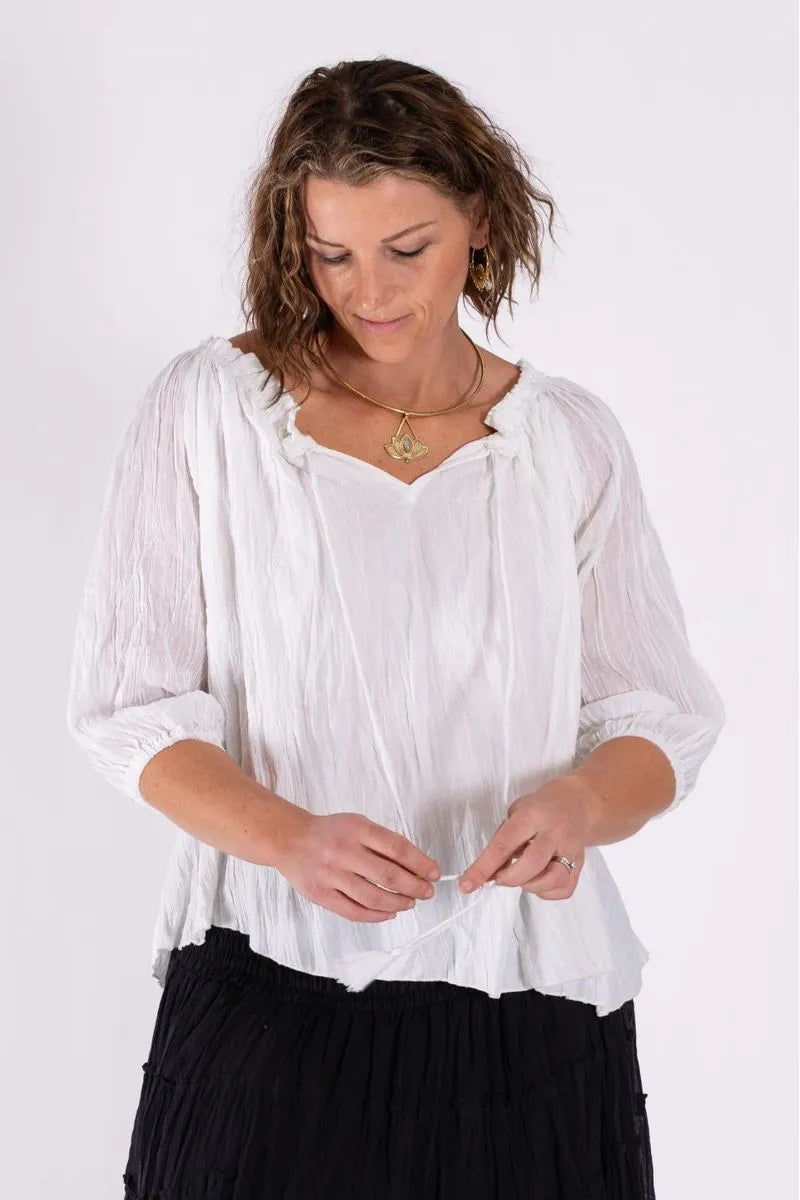 Long Sleeve Cotton Peasant Top