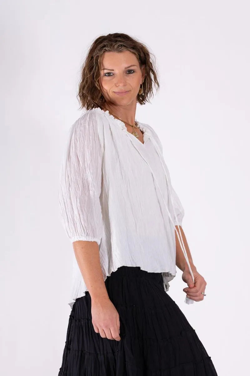 Long Sleeve Cotton Peasant Top