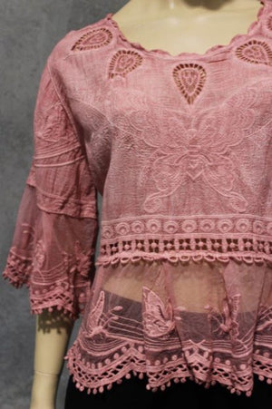 #Butterfly Embroidered Lace Top