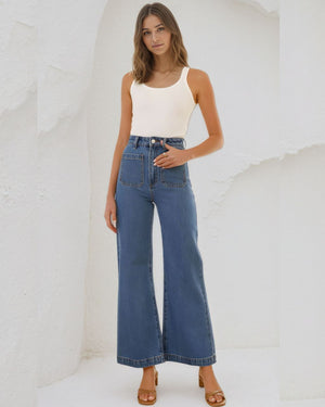 #Front Pocket Denim Flare Jeans