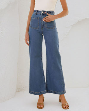 #Front Pocket Denim Flare Jeans