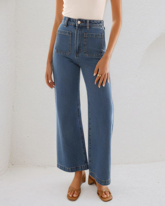 #Front Pocket Denim Flare Jeans