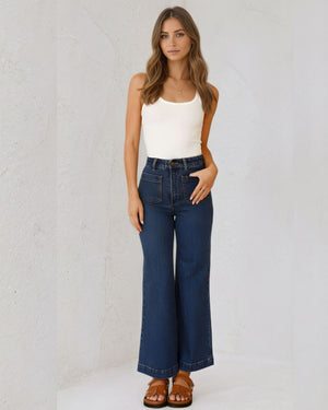 #Front Pocket Denim Flare Jeans