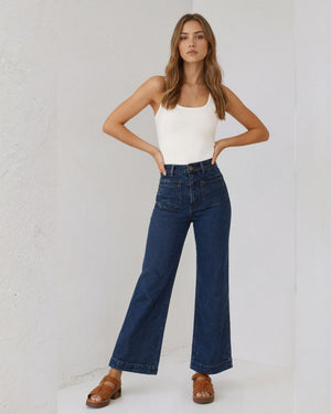 #Front Pocket Denim Flare Jeans