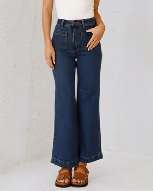 #Front Pocket Denim Flare Jeans