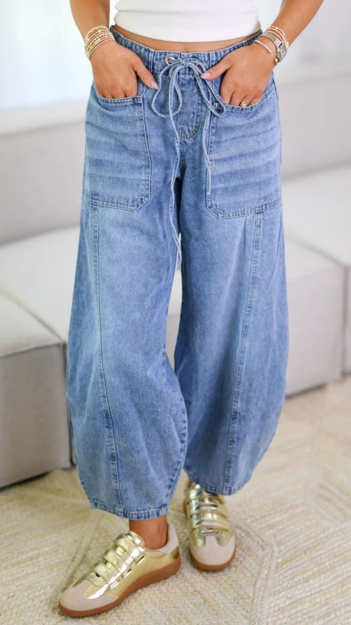 #Elastic Waist Denim Jeans