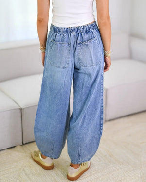 #Elastic Waist Denim Jeans